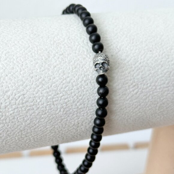 David Yurman 4mm Skull Sterling Silver Black Onyx Spiritual Bead Bracelet - Picture 1 of 3